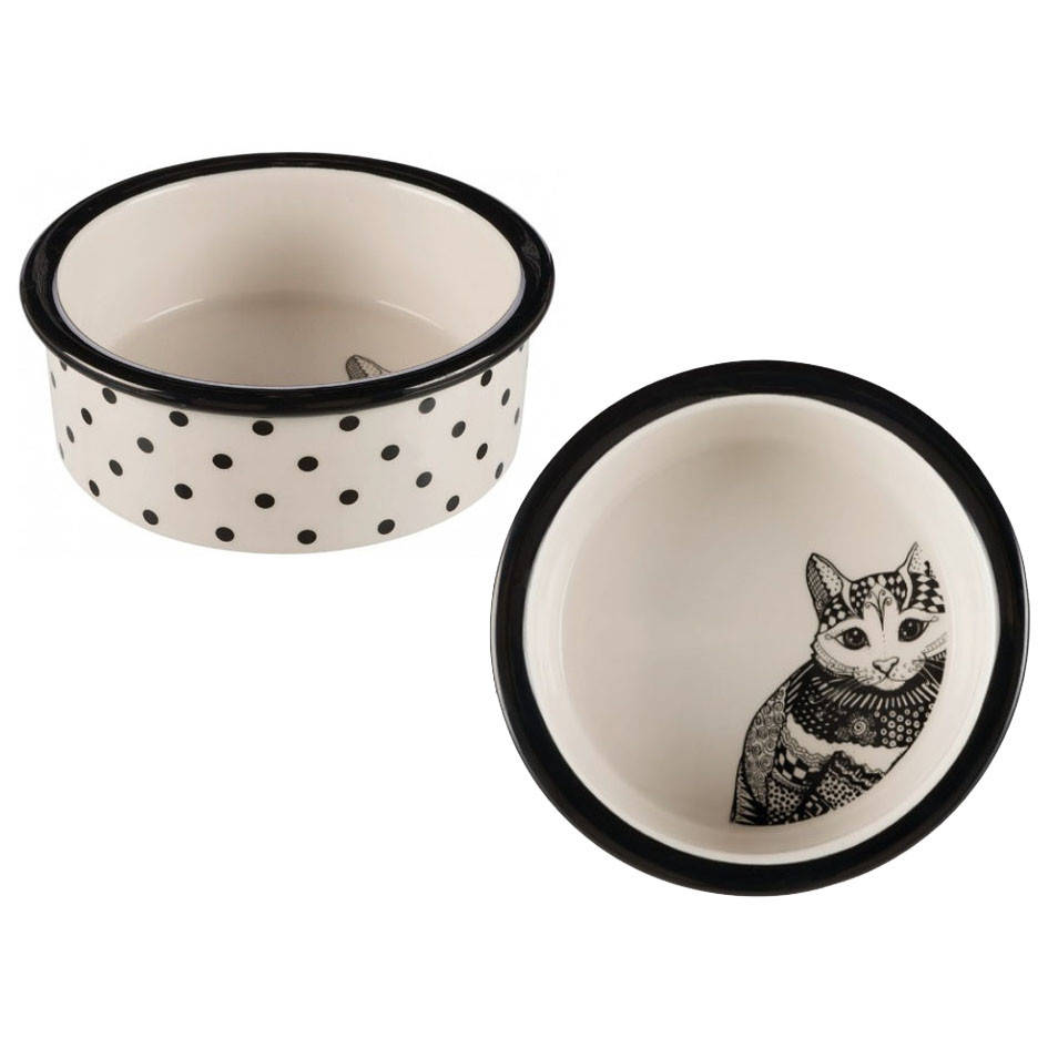 

Миска для котов Trixie "Zentangle" керамическая 0,3л/12см белая/черная, Белый