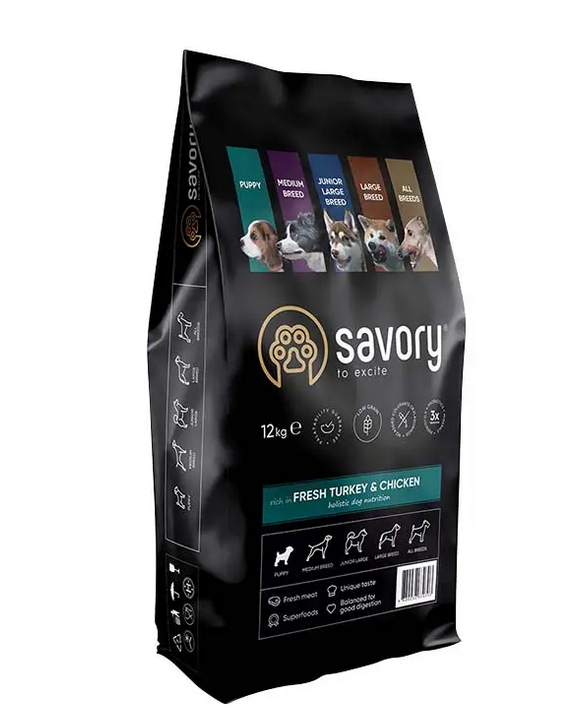 

Savory корм холистик для щенков крупных пород 12кг (индейка и курица)