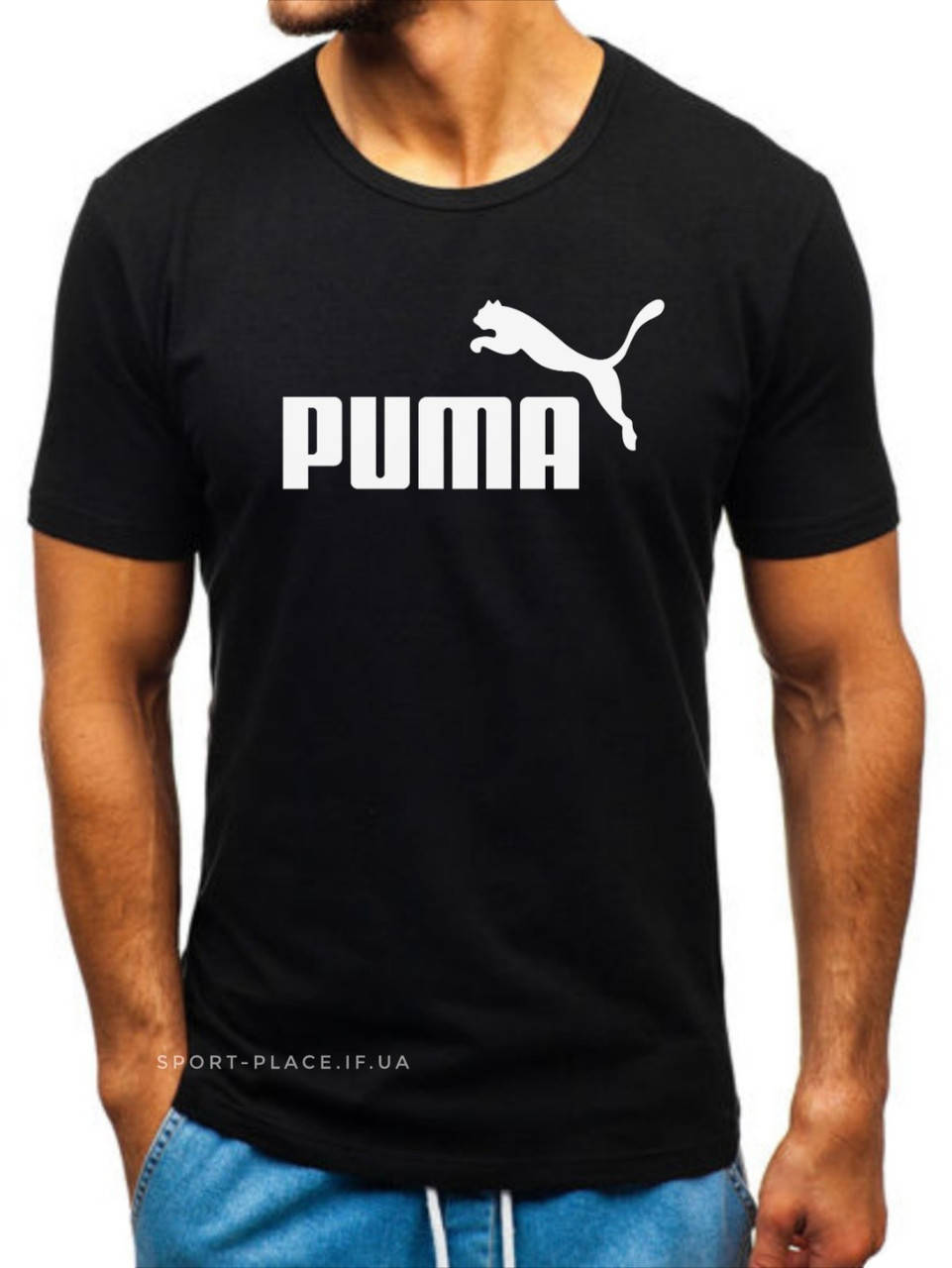 

Мужская футболка Puma (Пума) черная (большая эмблема) хлопок L, 50