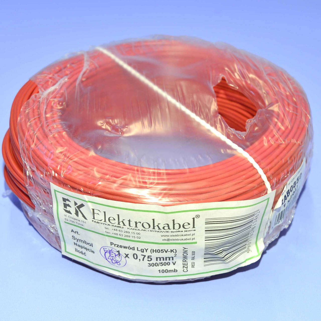

Провод монтажный медный LgY 1*0,75мм.кв H05V-K Elektrokabel красный KAB0850 / бухта 100м
