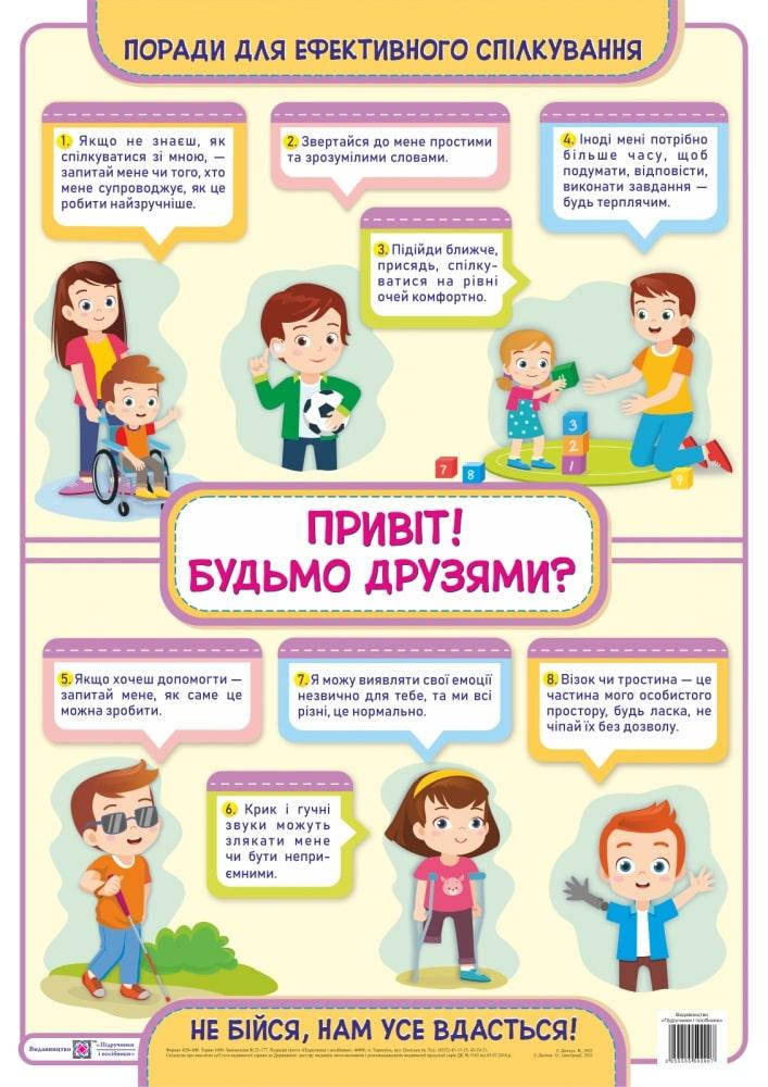 

НУШ Плакат з інклюзії Пiдручники i посiбники Привіт! Будьмо друзями