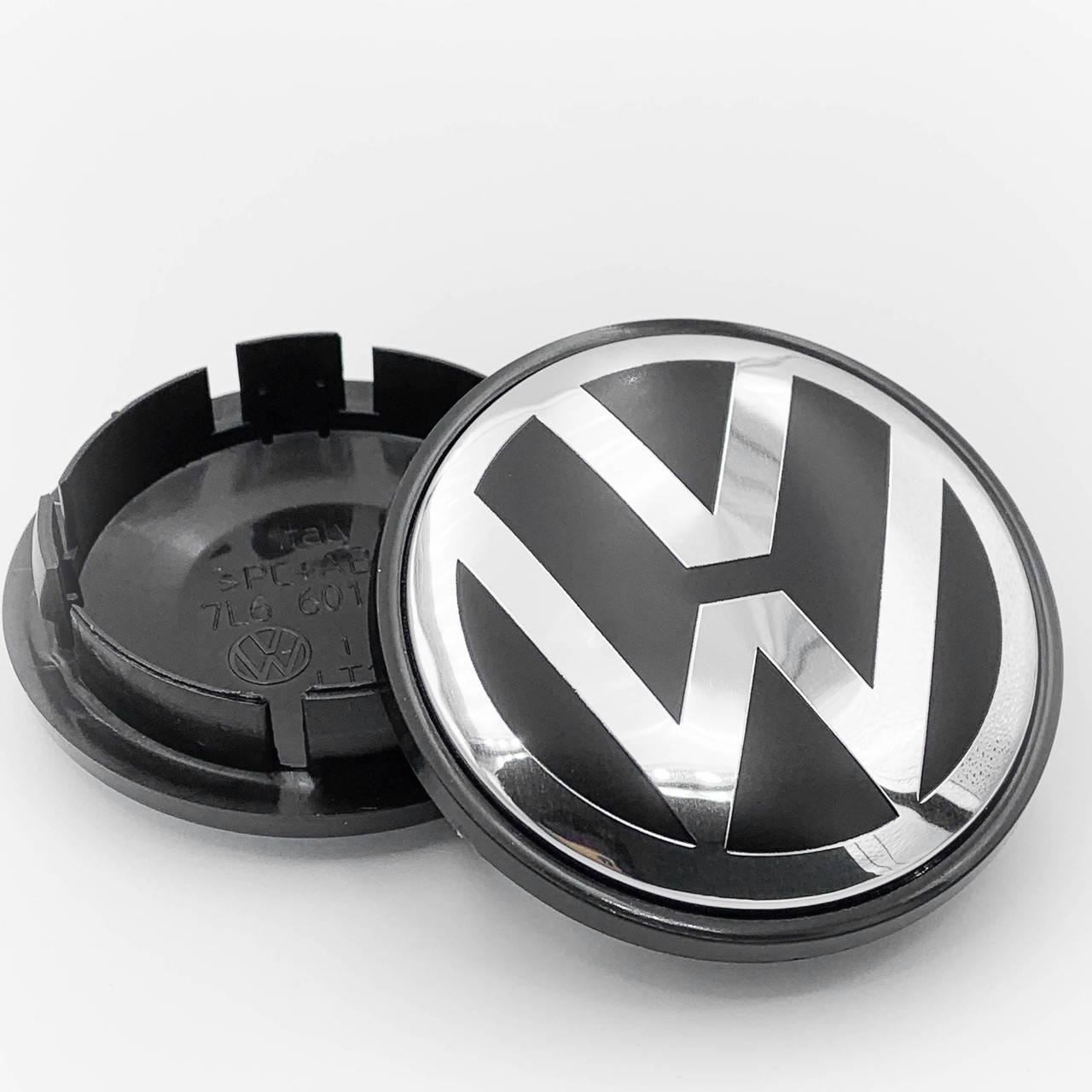 

Колпачки (заглушки) в литые диски VW (Фольцваген) 76 мм Хром лого, Черная база