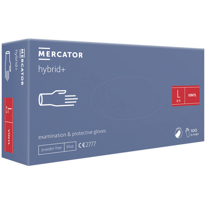 

Перчатки виниловые MERCATOR Hybrid+ неопудренные, размер , 100 шт, Голубой