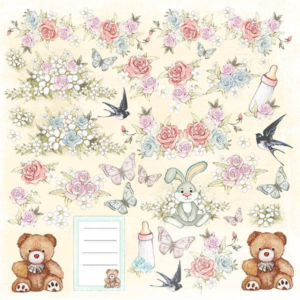 

Папір з елементами для вирізання - Baby shabby - Fabrika Decoru - 30x30