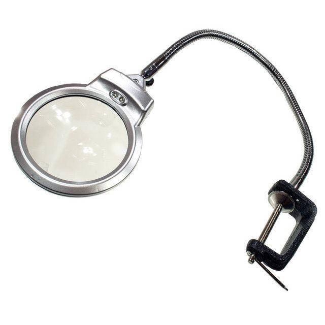 

MG15124-1A лупа гибкая со струбциной, LED подсветка, 2.5Х Ø90мм, 5Х Ø22мм Zhongdi
