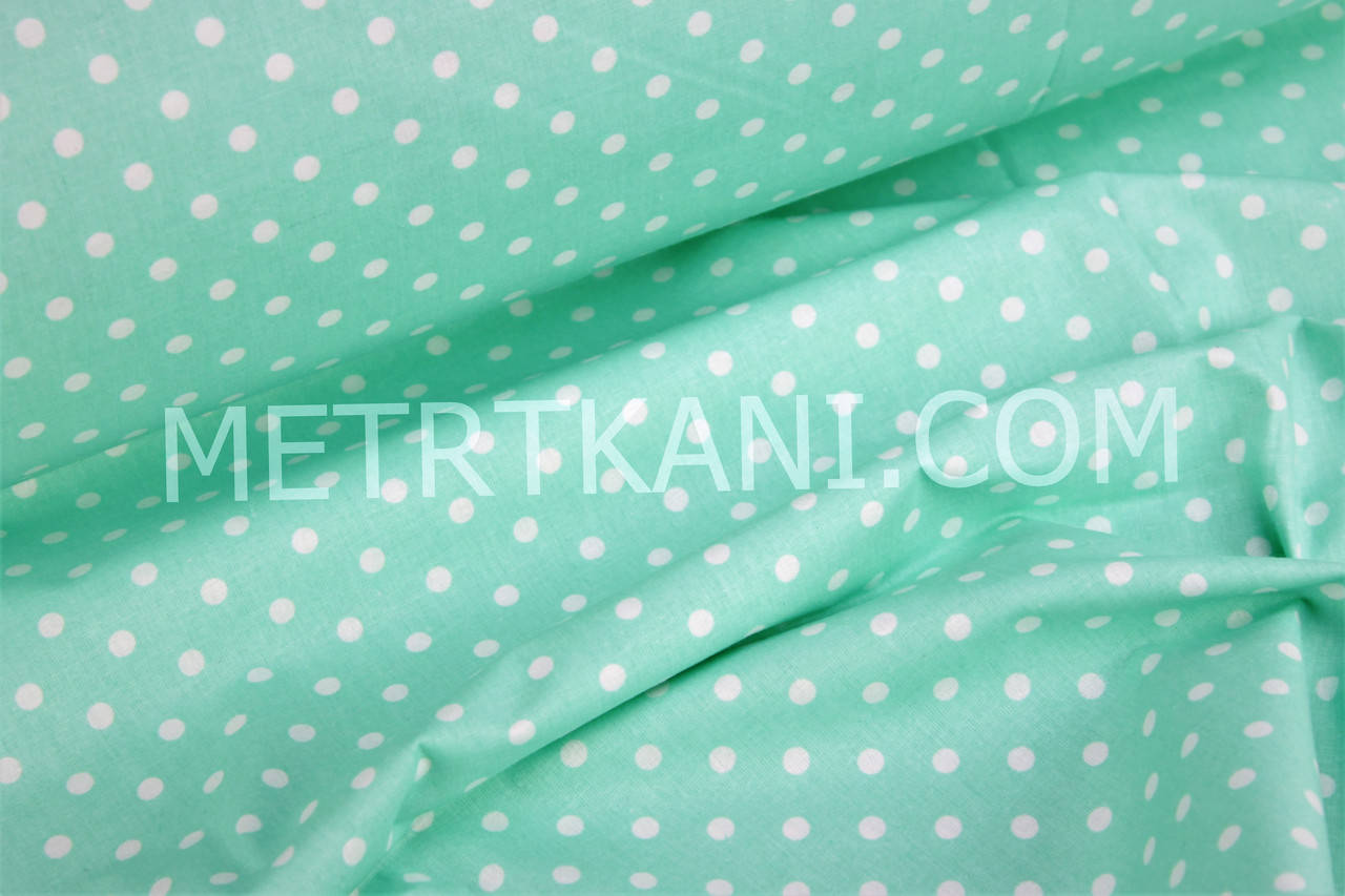 

Хлопковая ткань с белым горохом 7мм на мятном №118