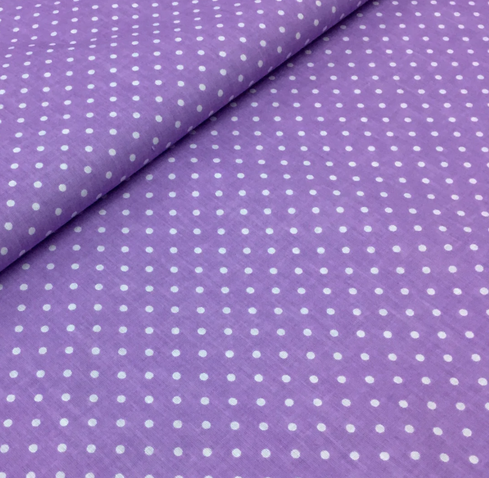 

Польская хлопковая ткань "Горох белый на фиолетовом 4 мм", Разные цвета