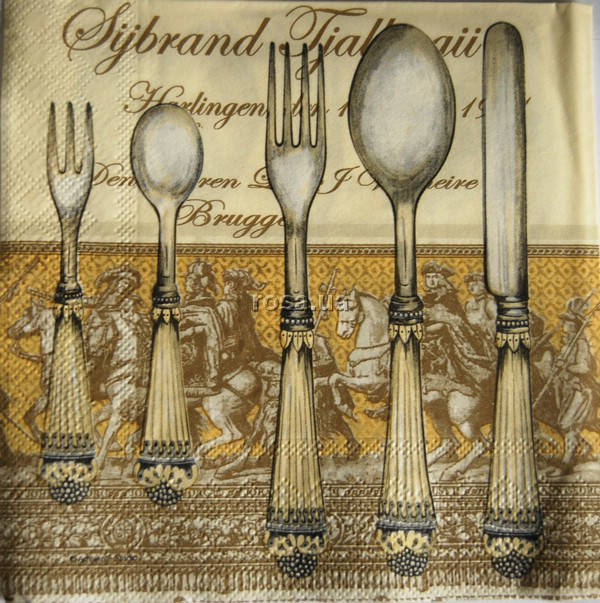 

Салфетка для декупажа "Столовые приборы фон беж", размер 33*33 см, трехслойная
