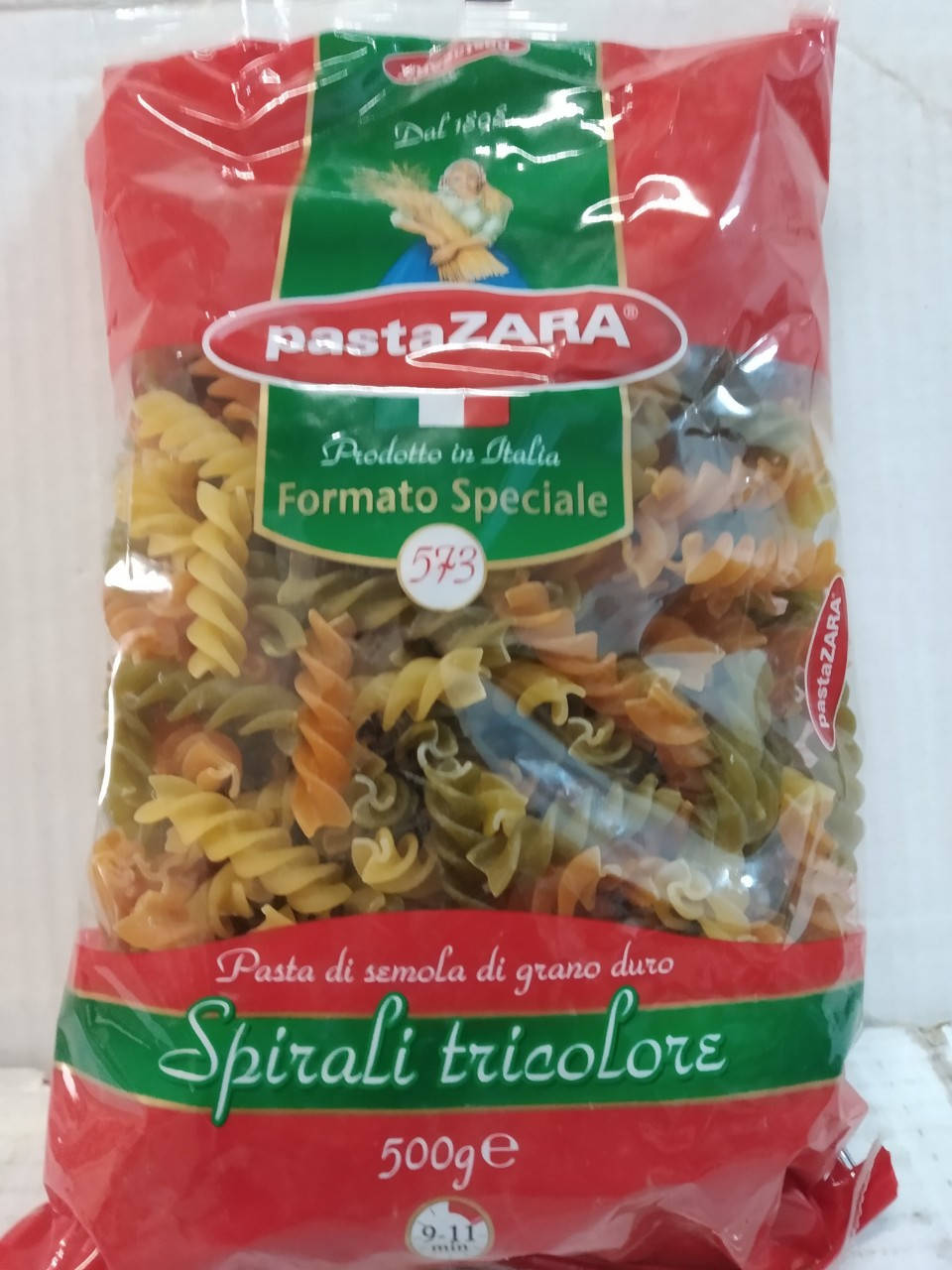 

Макароны Pasta Zara 500г. Спираль Три цвета №573