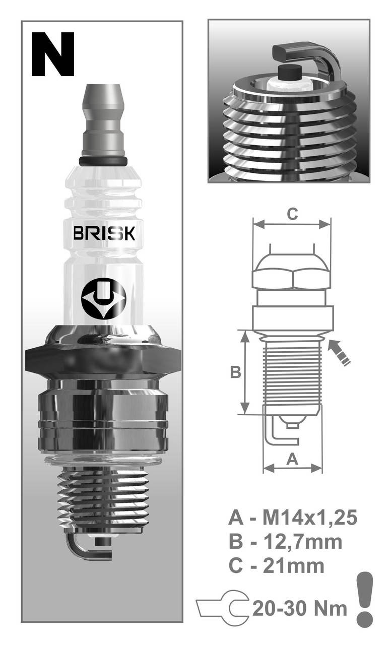 

Свеча зажигания BRISK N15C мото 2T MT,CZ,JAWA,МALAGUTI