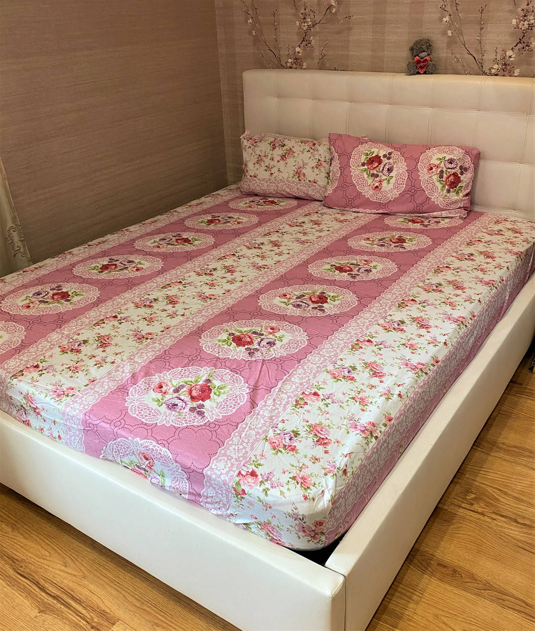 

Хлопковый комплект на резинке 180*200 Турция Разные цвета №8 Розовый