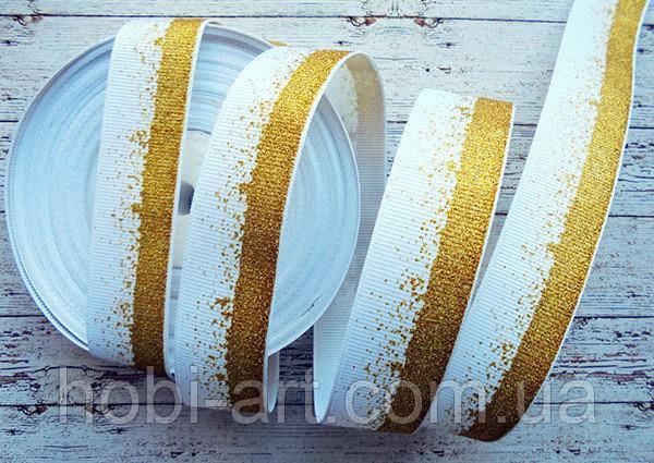 

Стрічка репсова 25мм з візерунком №236 (біла+золотий глітер)