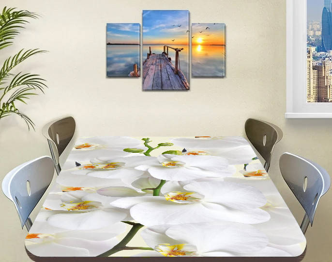 

Виниловая наклейка на стол Белые орхидеи 60 х 100 см, Белый