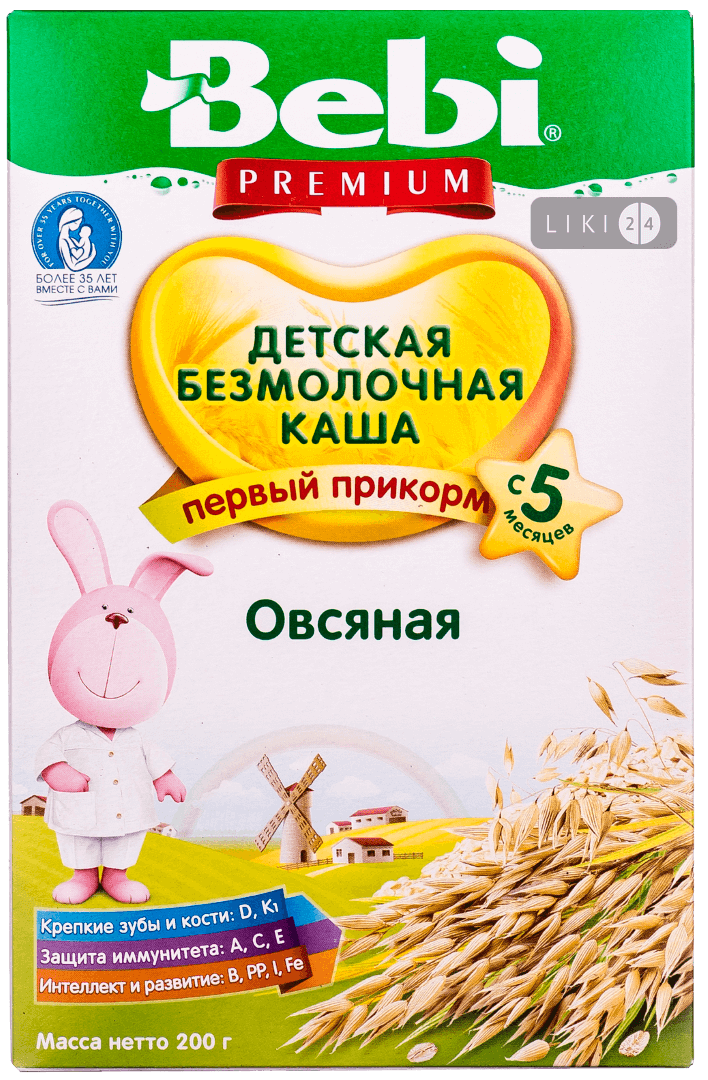 

Детская каша Bebi Premium безмолочная овсяная для детей с 5 месяцев, 200г