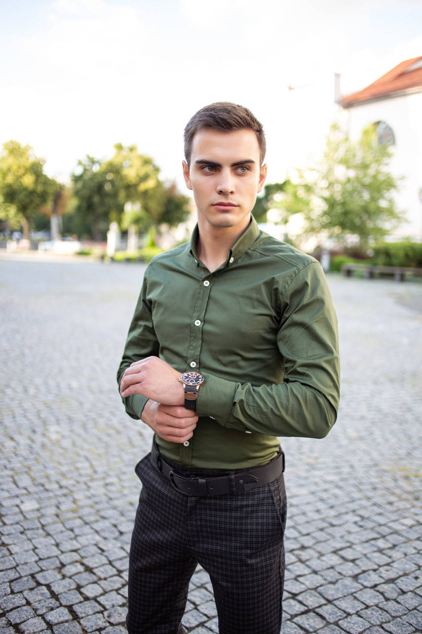 

Рубашка мужская хаки хлопковая однотонная Orel | ЛЮКС качества L