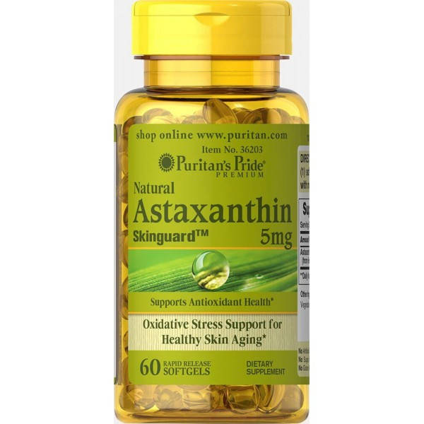 

Астаксантин, Natural Astaxanthin 5 mg, Puritan's Pride, 5 мг, 60 капсул (PTP-36203)