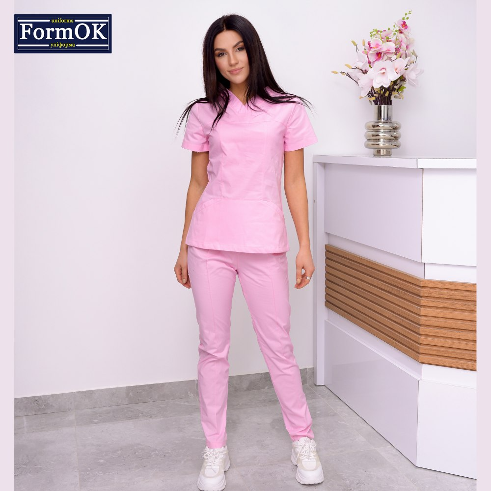 

Женский розовый медицинский костюм Avicenna elit FormOK с коротким рукавом 46