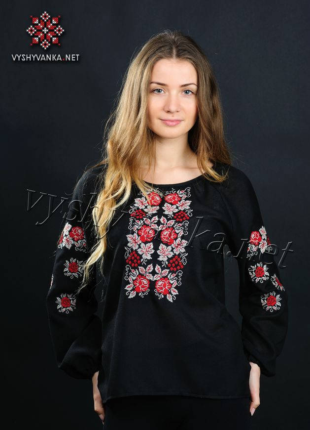 

Вышиванка женская черная с длинным рукавом, арт. 0077 48, Черный