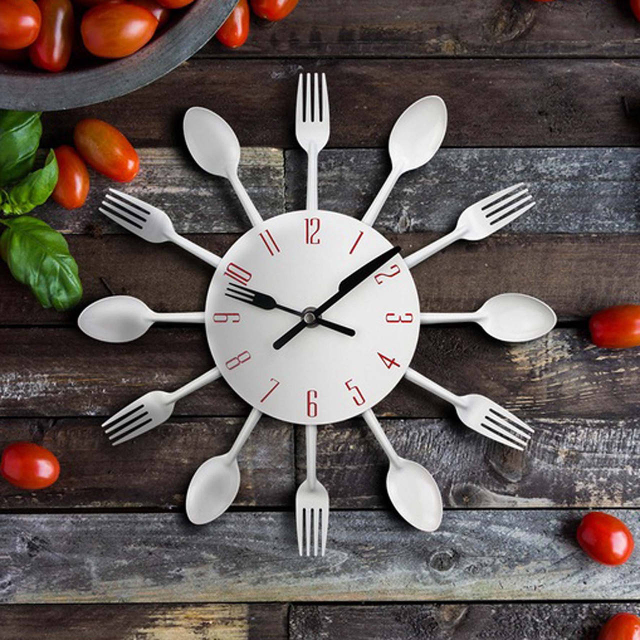 

Настенные Часы на кухню "Ложки-вилки" — Впечатляющее украшение для кафе и кухни (Метал, 30 х 30 см) Белый