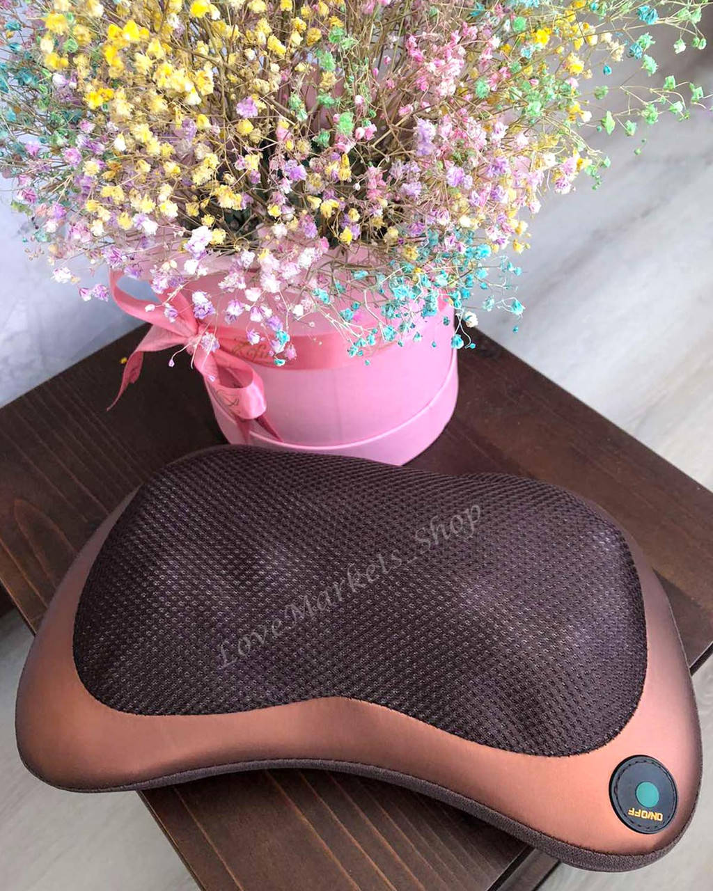 

Массажная подушка с подогревом для спины и шеи Massage Pillow GHM 8028 на 8 роликов, Коричневый