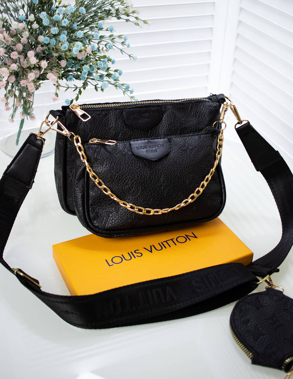 

Сумка Луи Витон 3 в 1 кожаная Louis Vuitton, клатч через плече Луи Витон 3 в 1, Черный