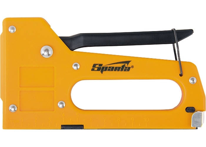 

Степлер мебельный пластиковый, со скобами 100 шт, тип скобы 53, 4-8 мм Sparta