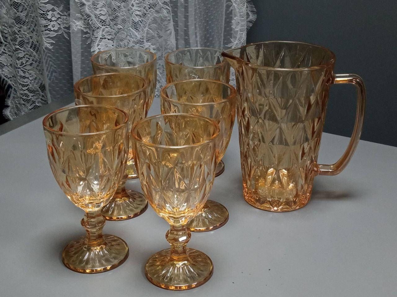 

Набор кувшин и бокалы 7 предметов кубки "Зеркальный Изумруд 2" янтарный, Золотистый