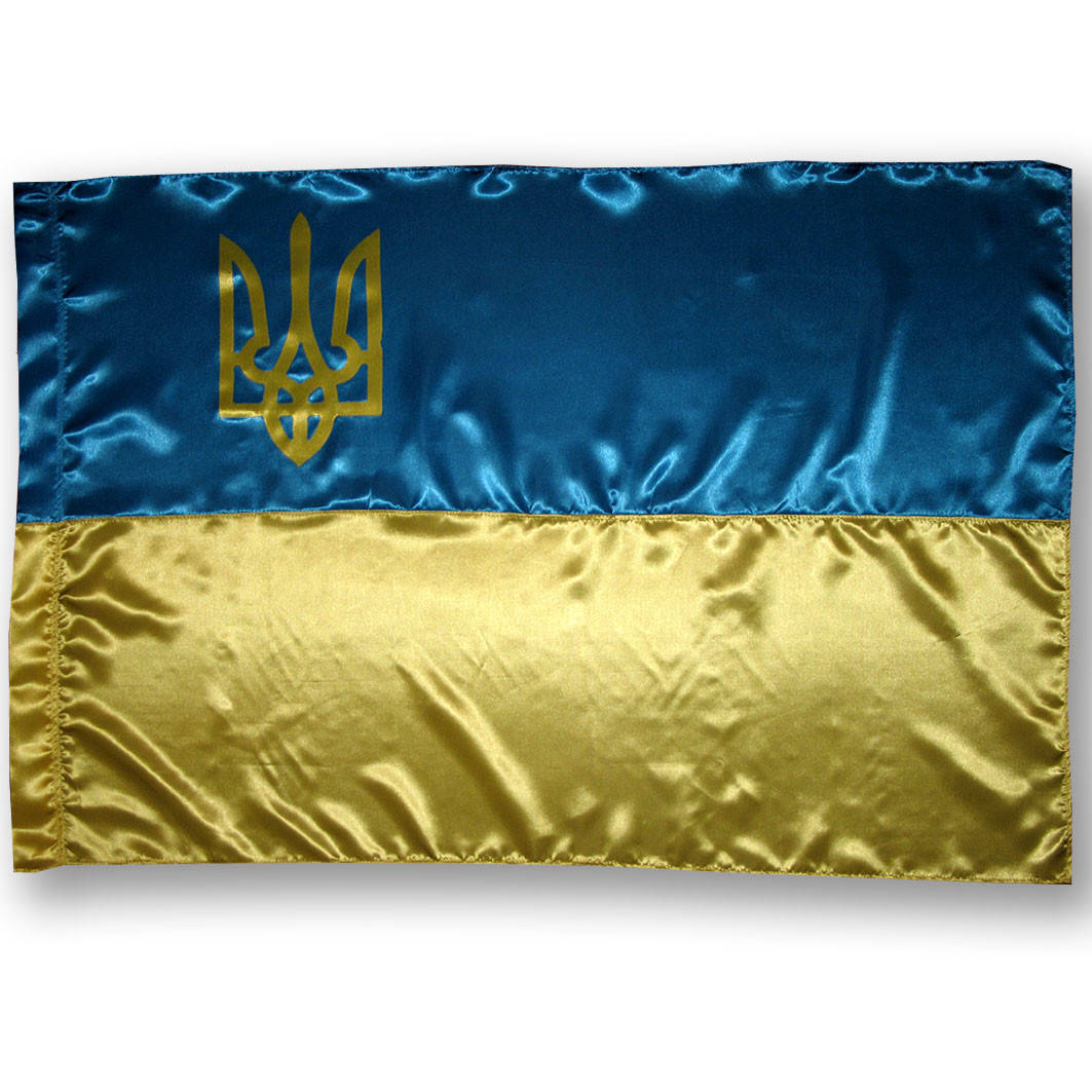 

Флаг Украины , прапор України , с гербом , атлас , 135×90 см.