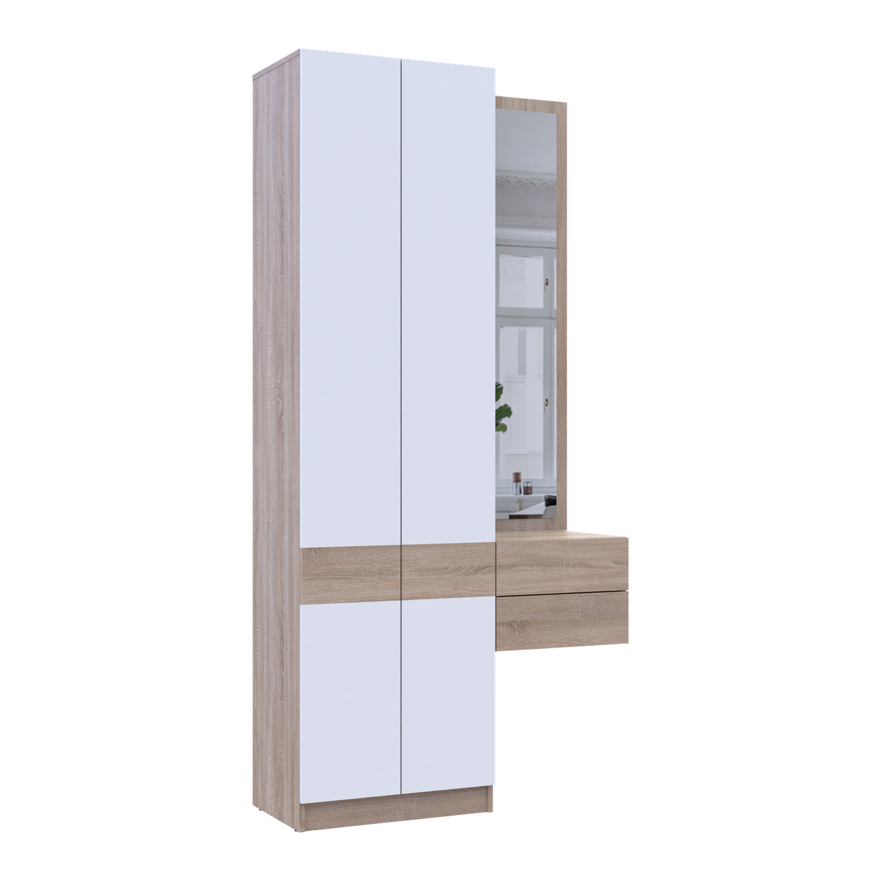 Передпокій Doros Сола Doros 1+2 Дуб Сонома/Білий ДСП / дзеркало 105х40х215 (42005150) 5