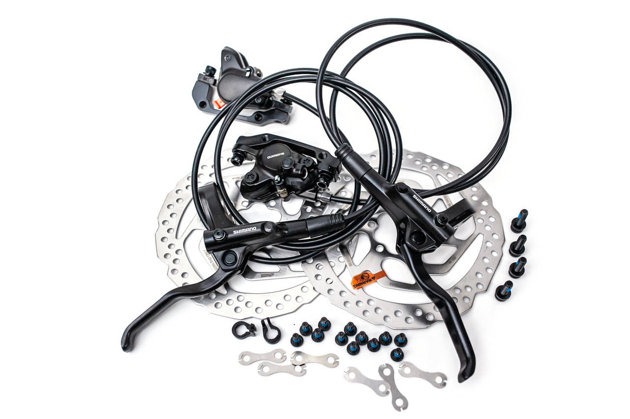 

Тормоза диск. гидравл. SHIMANO BR-MT200 пер.850/зад.1450мм комплект с роторами 160мм