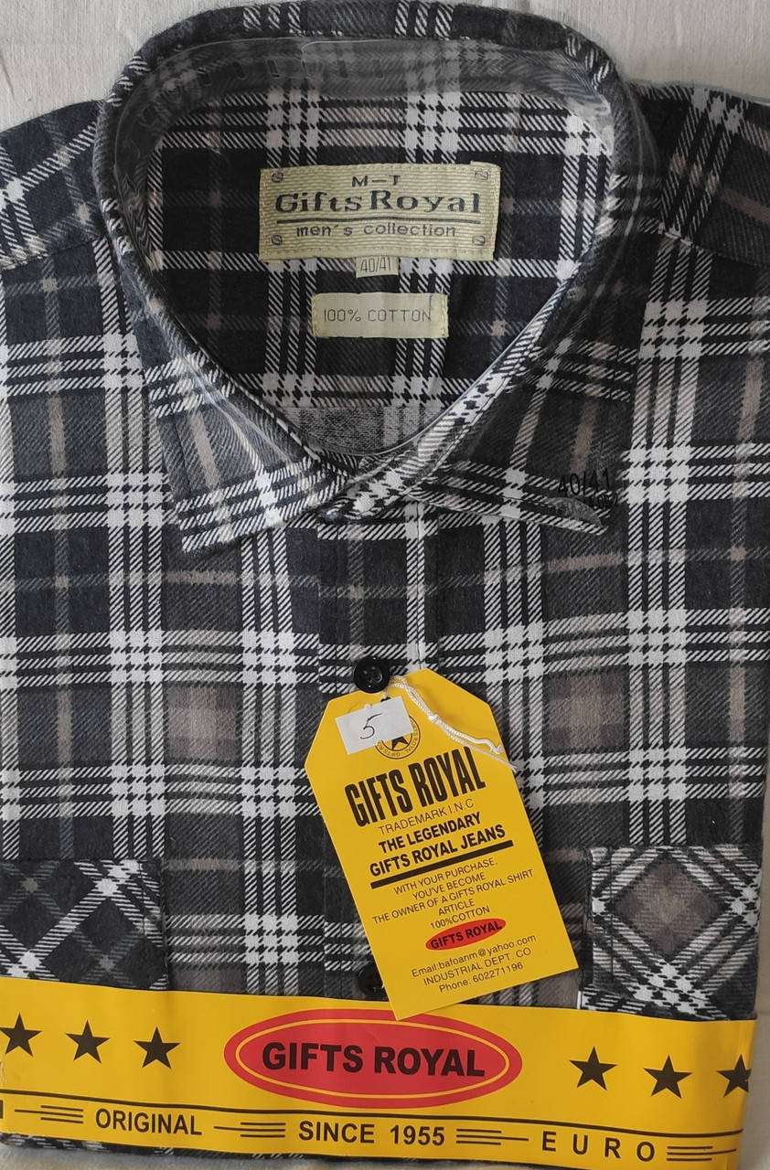 

Мужская байковая рубашка Gifts Royls vd-0005 в клетку хлопок тёплая 46, Серый
