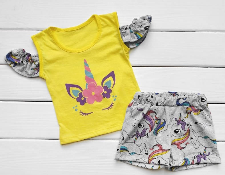 

Летний набор (футболка + лосины) Кулир для девочек 98, Желтый