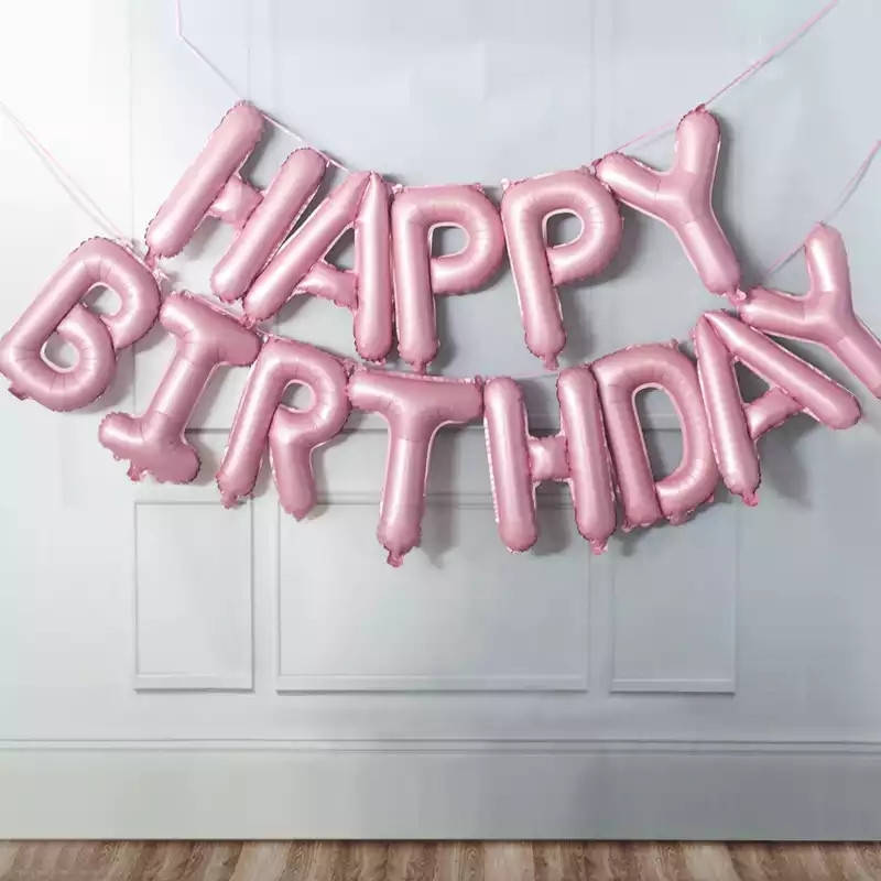 

Гирлянда - растяжка Happy Birthday светло розовая буквы с днем рождения, Розовый