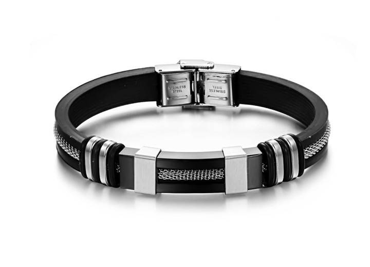 

Каучуковый браслет «Chain» со вставками из нержавеющей стали (черный)