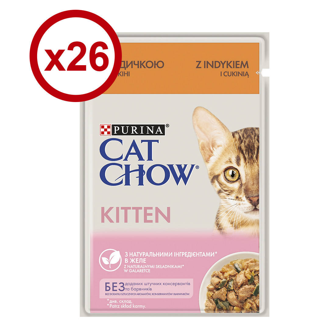

Cat Chow паучи 85г *26шт с индейкой и цукини для котят