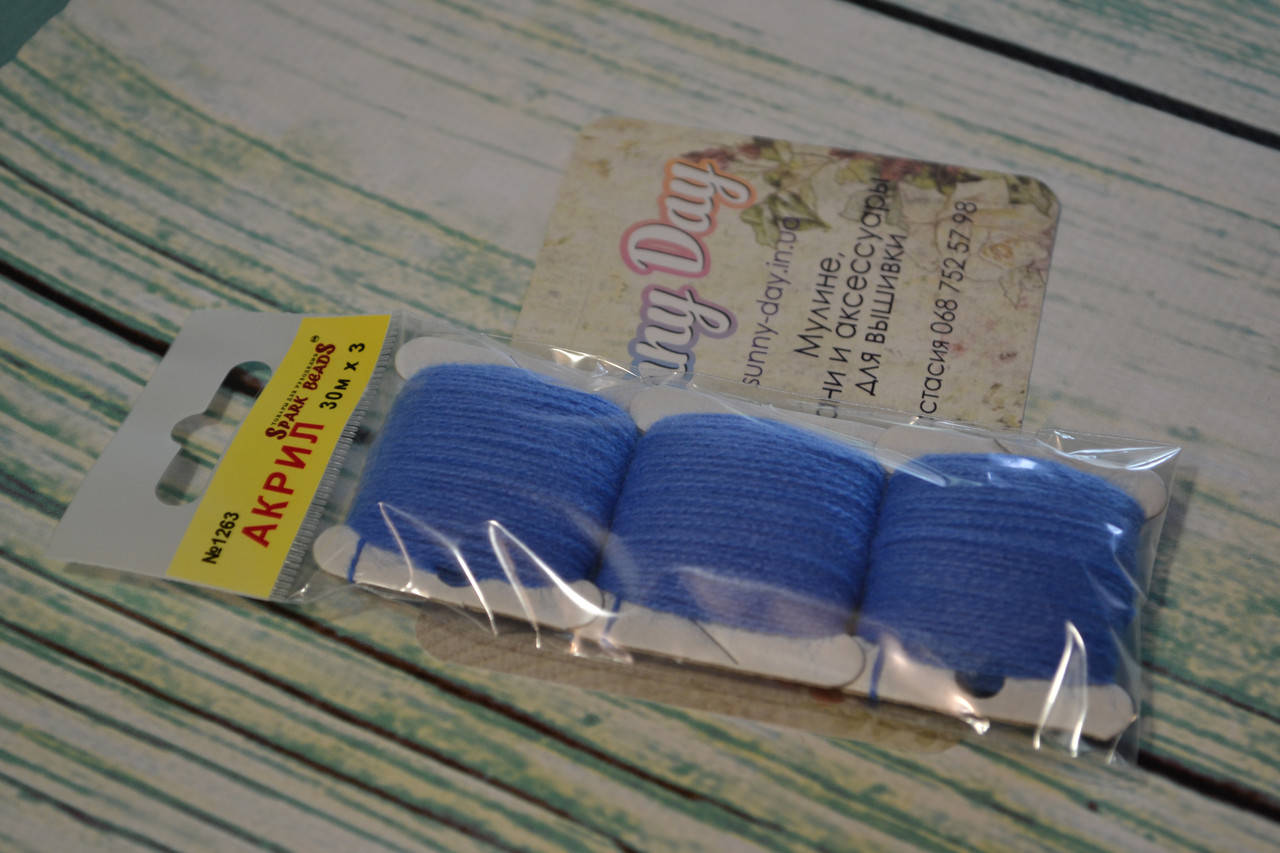 

Акрил для вышивки, цвет - небесно-синий насыщенный упаковка (3 мотка)