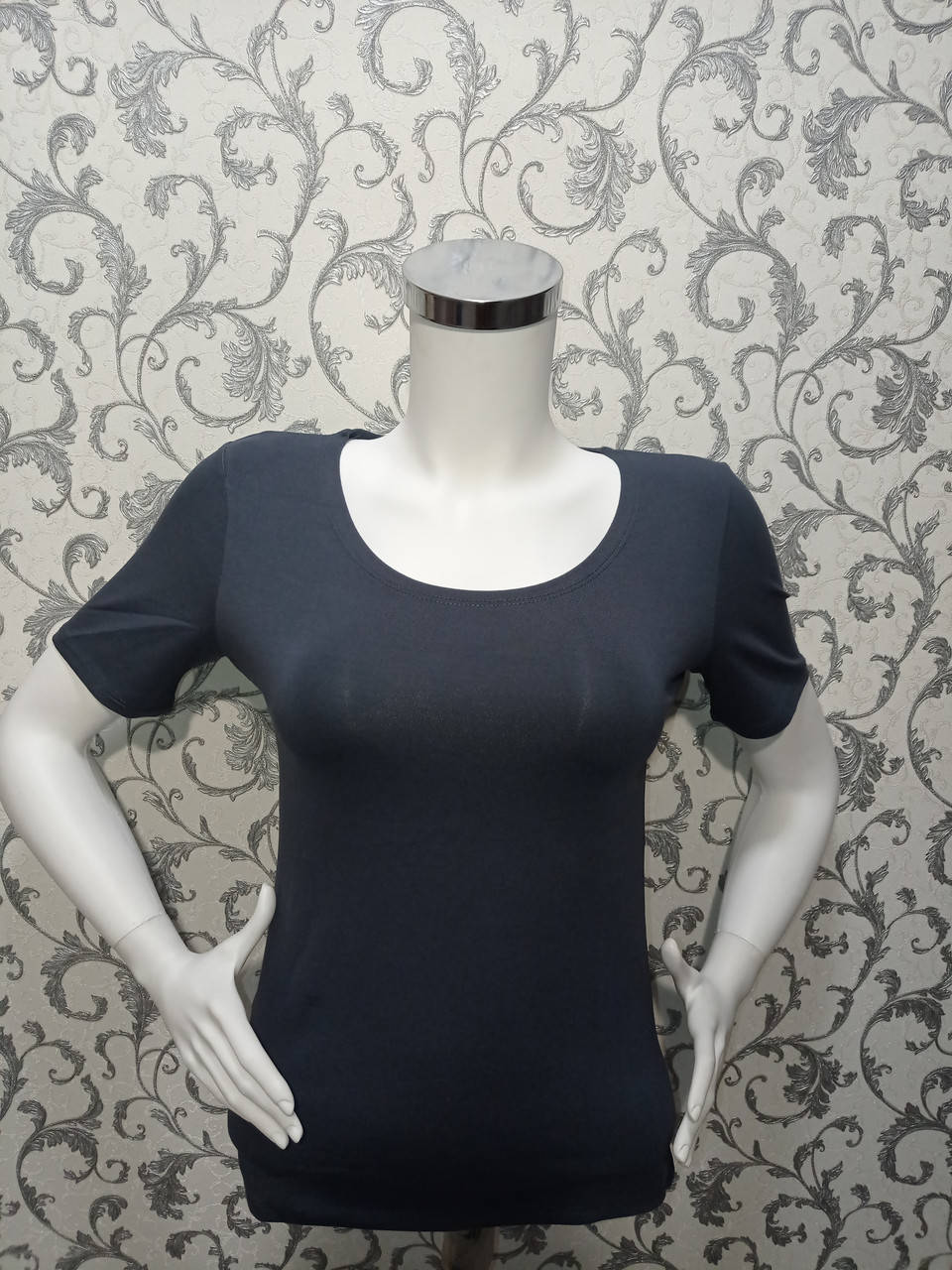 

Футболка женская трикотажная однотонная универсал 48 50,полубатал Темно-серый