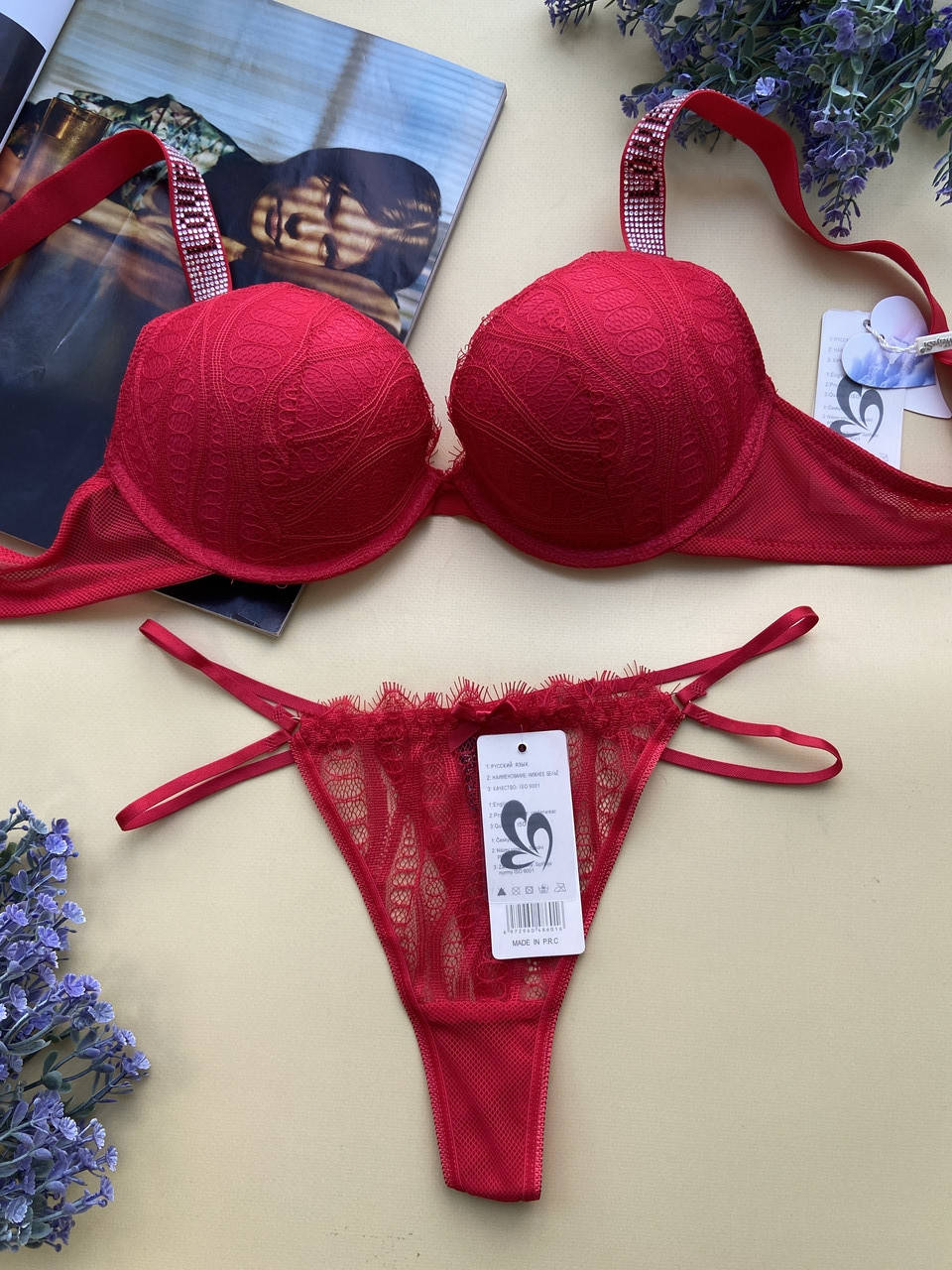 

75/80/85/90C Эротический красный комплект нижнего белья