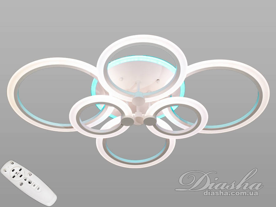 

Люстра потолочная кольца светодиодная с пультом и подсветкой цвет серый 105 Ват Диаша A8022/6GR LED RGB dimmer