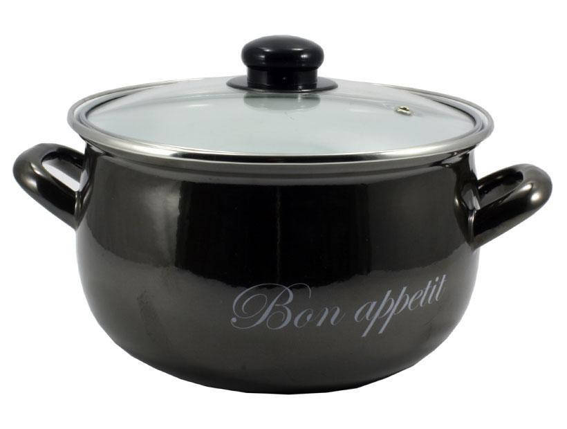 

Емальована кастрюля Interos "Bon appetit чорний" 2234-A 5,1л., Черный