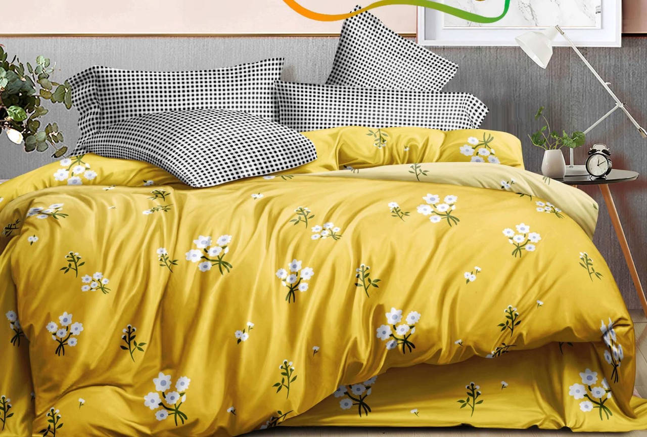 

Постельное белье Двуспальное Наша Швейка Бязь Цветочный желтый с клеткой 180х215 см