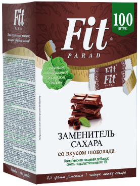 

Сахарозаменитель ФитПарад №19 в стиках (1:10) вкус Шоколад (50 грамм)