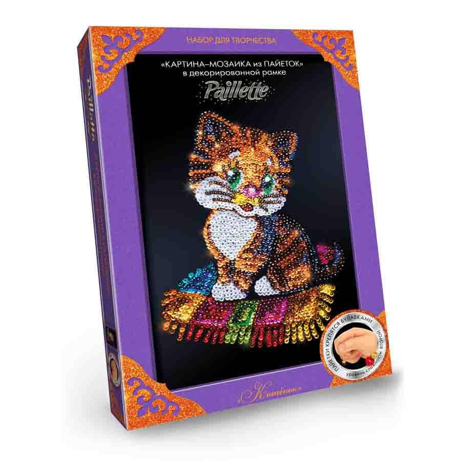 

Мозаика из пайеток" Котёнок ",игрушки,коврик, клубок,мулине, в коробке 4x25x37