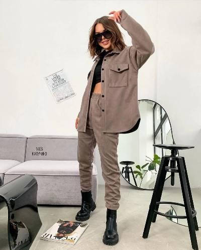 

Женский костюм рубашка+брюки,женские костюмы норма и батал новинка 2022, Мокко