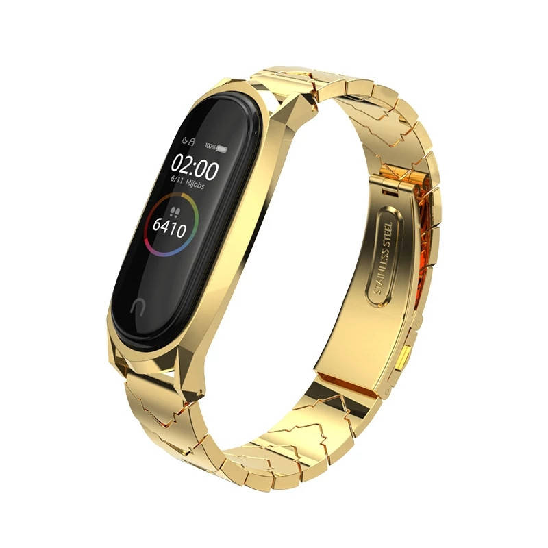 

Железный нержавеющий браслет Mijobs для Xiaomi mi band 3/4/5/6 . Золотой