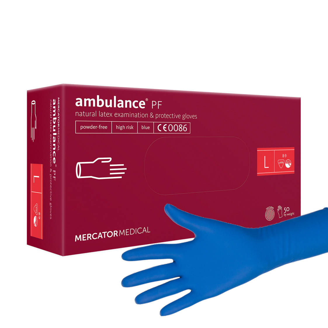 

Перчатки латексные нестерильные неопудренные Ambulance PF Синий "L" 50шт/уп