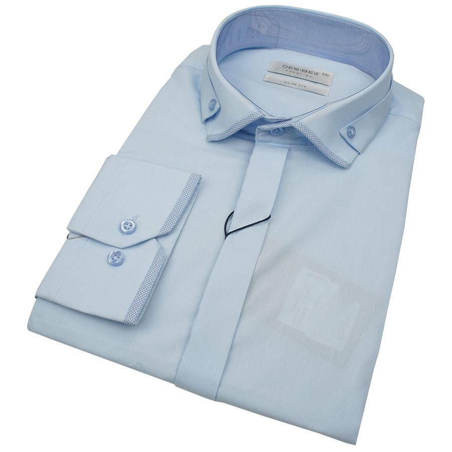 

Однотонна чоловіча сорочка з обробкою Desibel 0350 NDS 15 в блакитному кольорі, Голубой