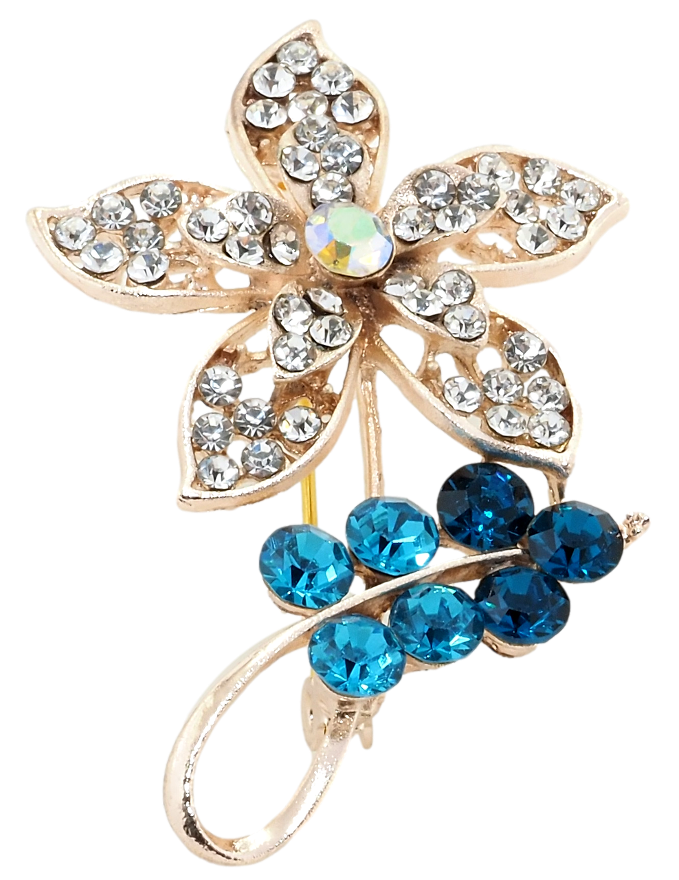 

Брошь "Цветок с белыми и бирюзовыми стразами"