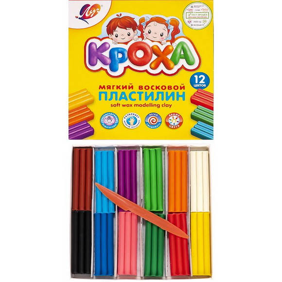

Пластилин серии "Кроха" (восковый), Набор 12 цветов, 180 грамм, Разные цвета