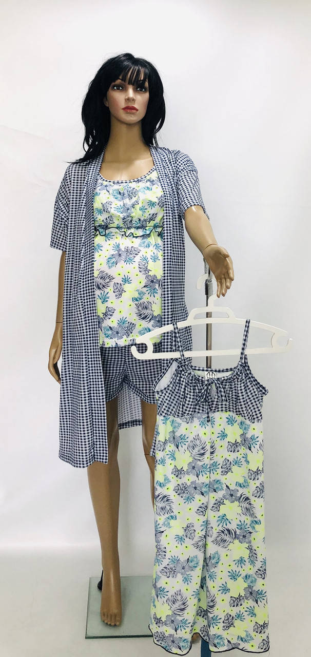 

Хлопковый комплект в роддом халат ночная рубашка и топ шорты 50